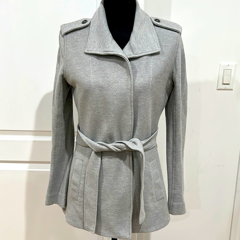 James Perse size 2 Heather grey jacket with belt closure